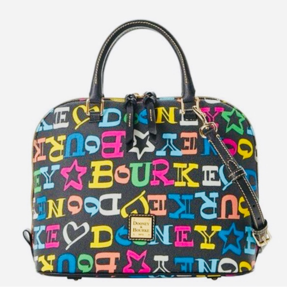 Rare Dooney and Bourke Y2K Multicolor Rainbow Doodle Zip Zip Dome Satchel Purse